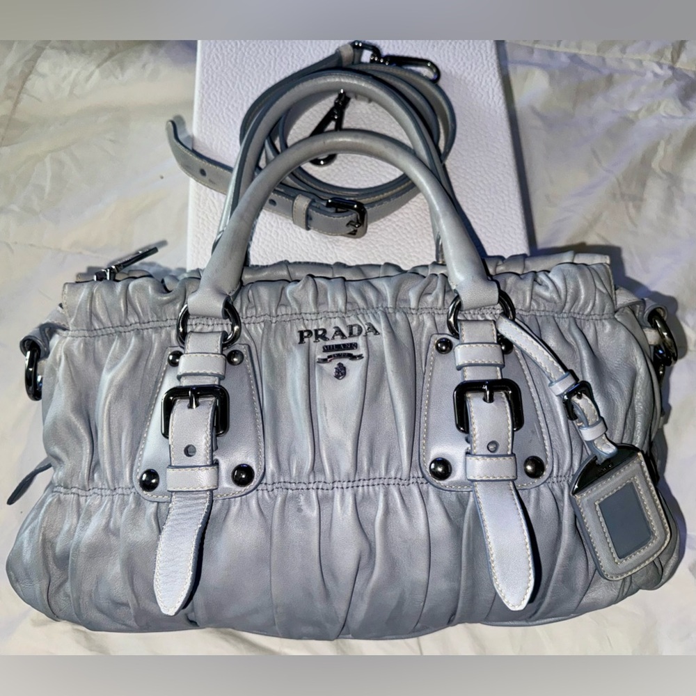 Prada Blue Nappa Gaufre Satchel - Light Blue